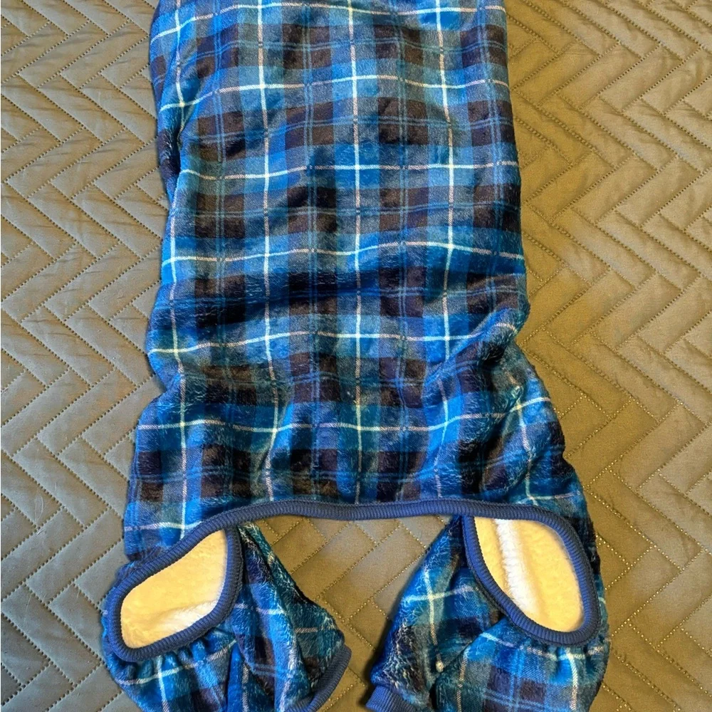 North Paw Pet Dog Apparel Blue Plaid Sherpa Lining Dog One Pc‎ Sz XL Fall Winter
